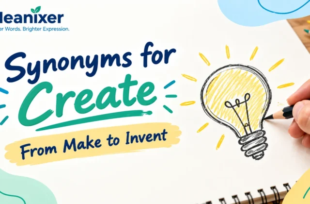 Meanixer featured image for “Synonyms for Create,” showing a hand sketching a lightbulb with the subtitle “From Make to Invent.”