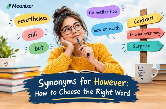 Here’s the featured image for your “Synonyms for However: How to Choose the Right Word” blog post on Meanixer.